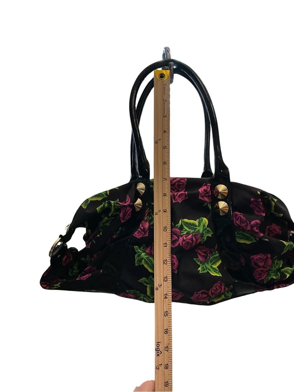 Betsey Johnson Black Floral Shoulder Bag with Pink Roses Betseyville - Picture 3 of 14